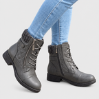 Heather - Women's Lace-Up Leather Ankle Boots with Side Zip