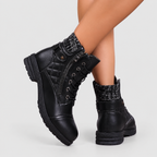 Heather - Women's Lace-Up Leather Ankle Boots with Side Zip