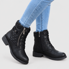 Heather - Women's Lace-Up Leather Ankle Boots with Side Zip