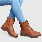 Heather - Women's Lace-Up Leather Ankle Boots with Side Zip
