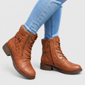 Heather - Women's Lace-Up Leather Ankle Boots with Side Zip