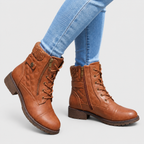 Heather - Women's Lace-Up Leather Ankle Boots with Side Zip