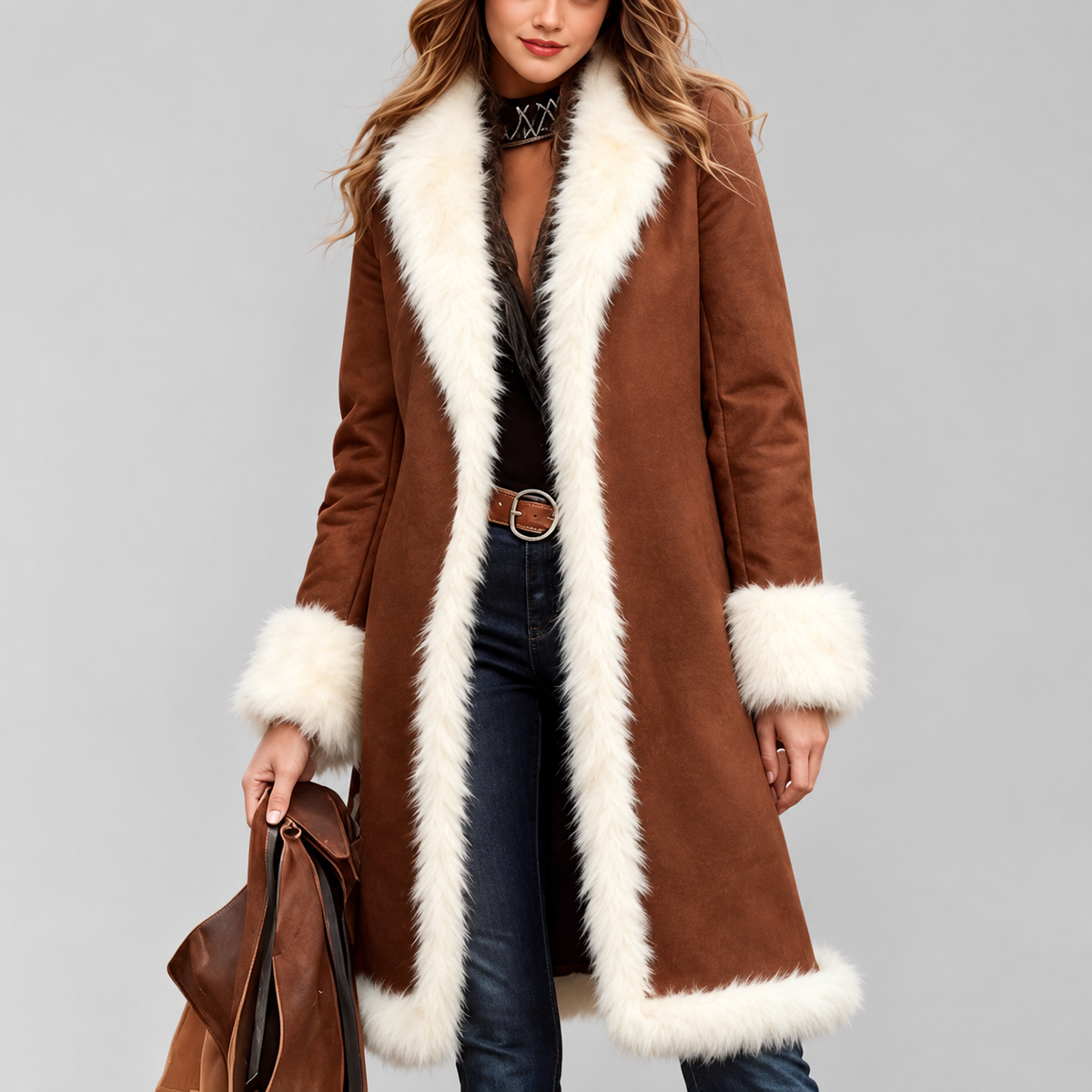 Henrietta - Women's Faux Fur Long Open Front Coat