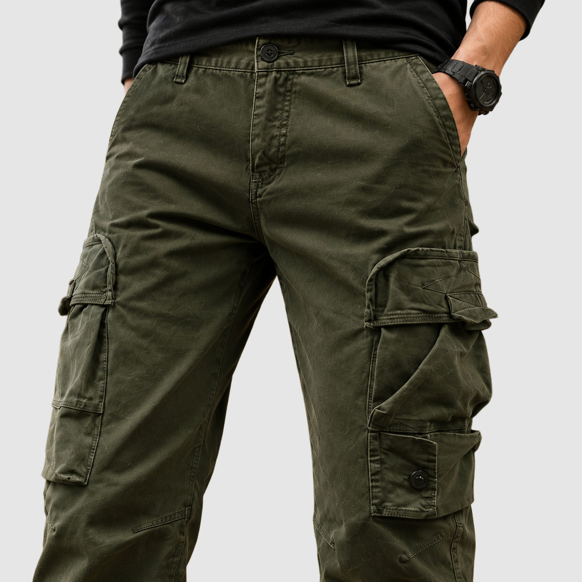 Henrik - Men's Multi-Pocket Cargo Pants with Relaxed Straight-Leg Fit