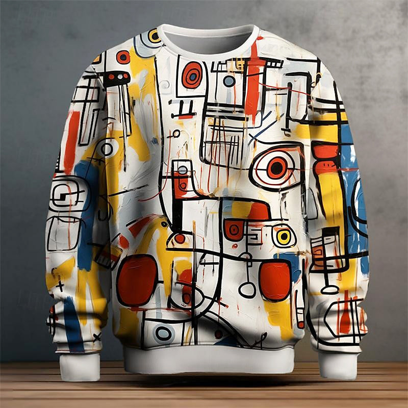 Henry - Men's Abstract Graphic Print Crewneck Sweater