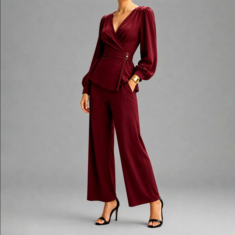 Isolde - Women’s Wrap-Front Wide-Leg Two-Piece Set