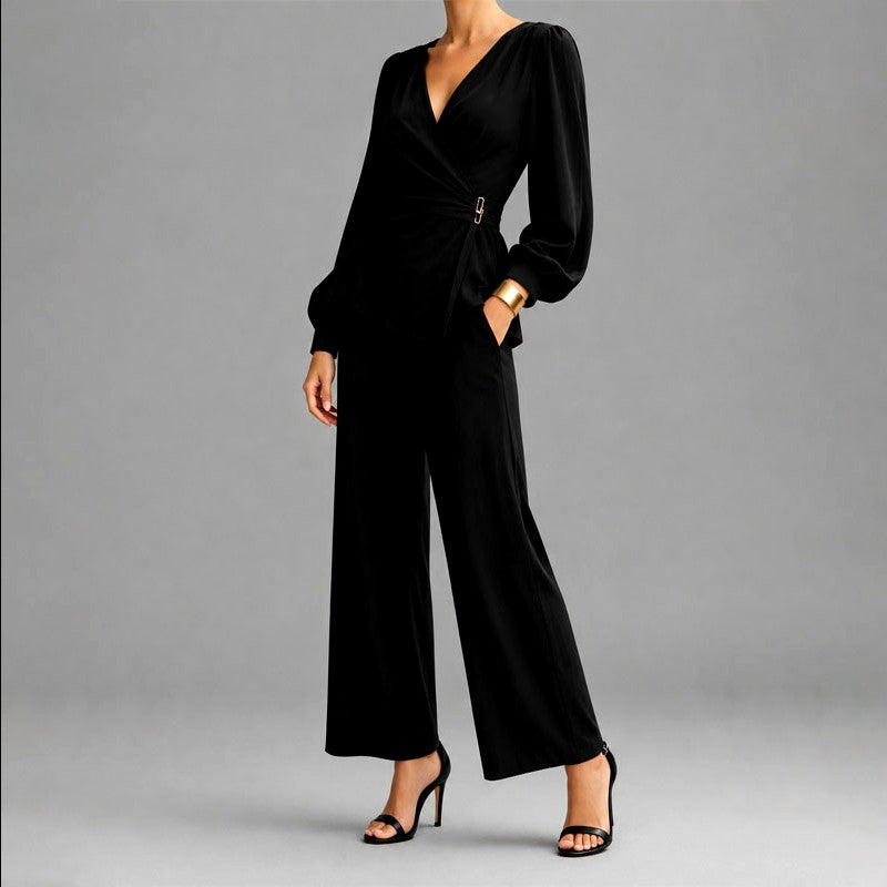 Isolde - Women’s Wrap-Front Wide-Leg Two-Piece Set