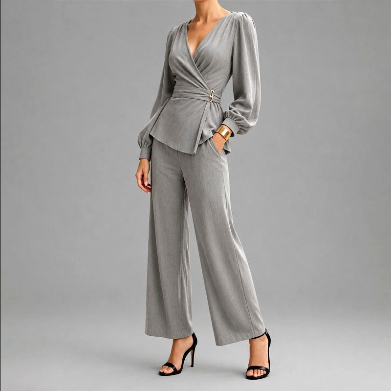 Isolde - Women’s Wrap-Front Wide-Leg Two-Piece Set