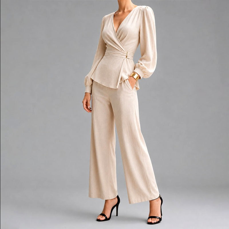 Isolde - Women’s Wrap-Front Wide-Leg Two-Piece Set