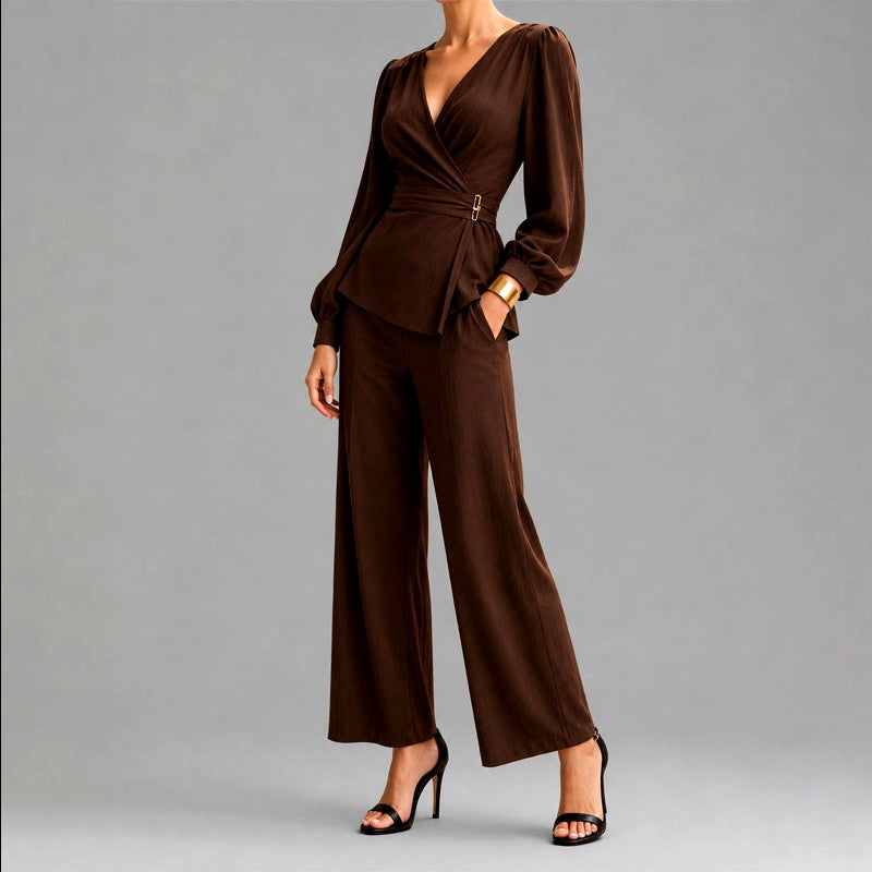 Isolde - Women’s Wrap-Front Wide-Leg Two-Piece Set