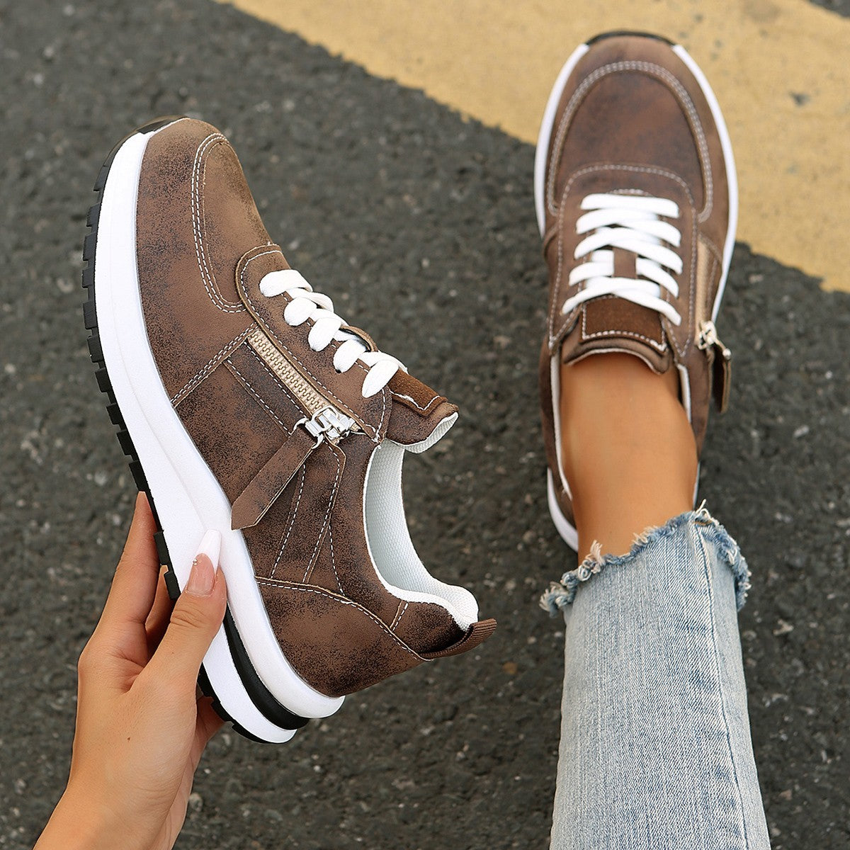 Jade - Women's Lace-Up Side Zipper Platform Sneakers
