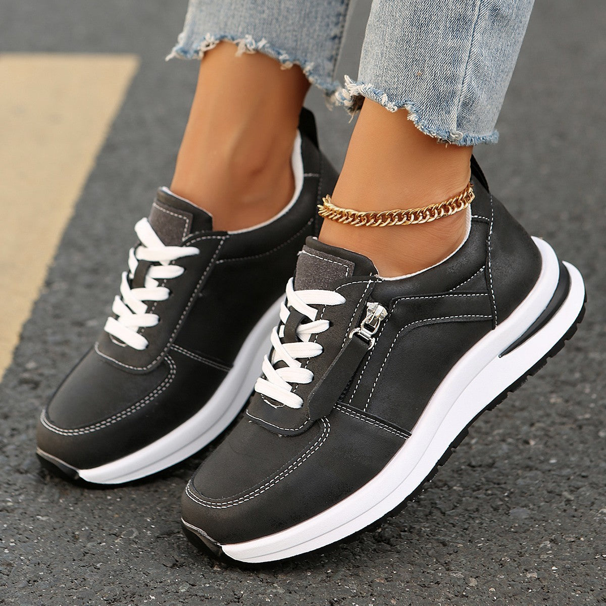 Jade - Women's Lace-Up Side Zipper Platform Sneakers