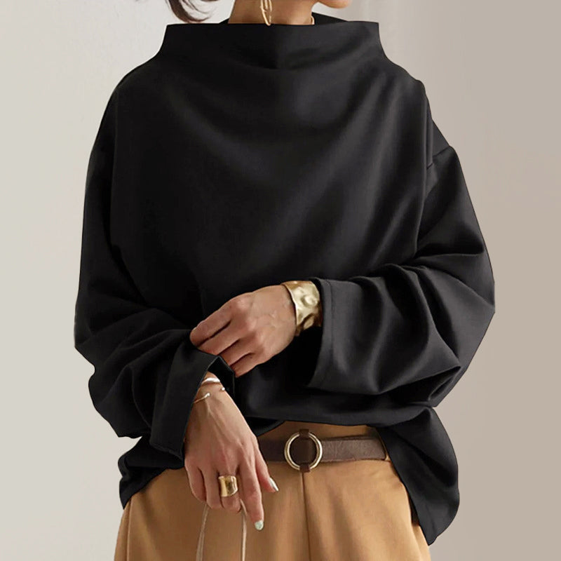 Jamie - Women's Oversized Folded Collar High-Neck Top