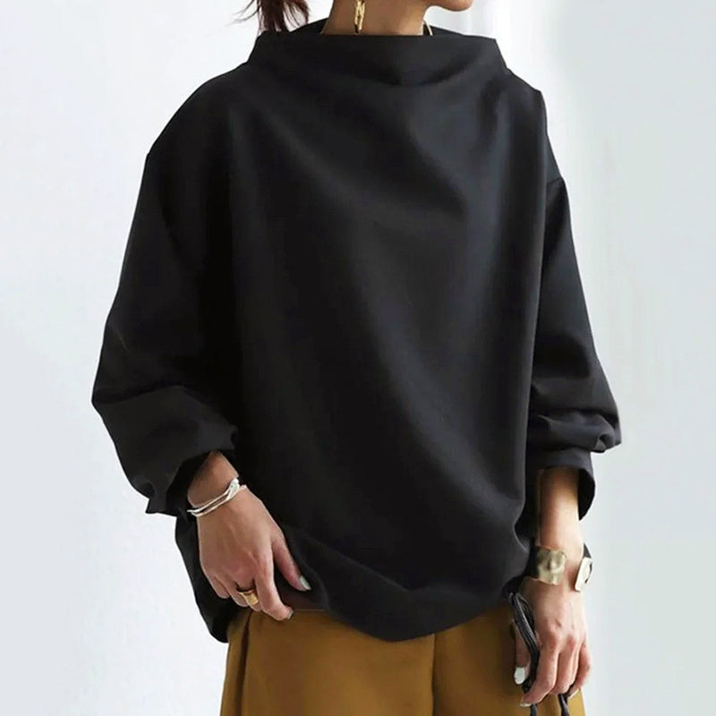 Jamie - Women's Oversized Folded Collar High-Neck Top
