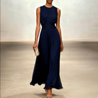 Jana - Women's Round Neck Waist-Cinched Resort Dress