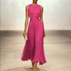 Jana - Women's Round Neck Waist-Cinched Resort Dress