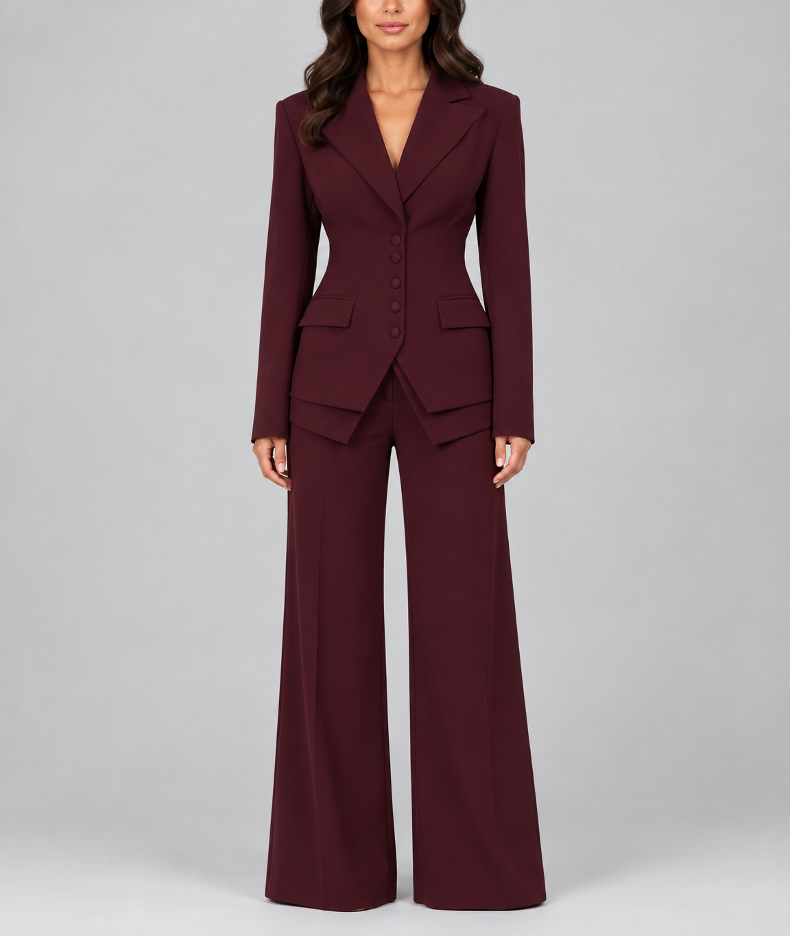 Janice - Women's Button-Front Blazer with Tapered Waist & Wide-Leg Trousers 1