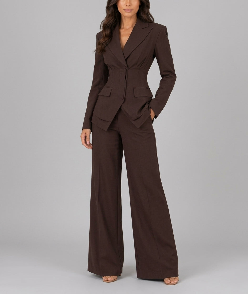 Janice - Women's Button-Front Blazer with Tapered Waist & Wide-Leg Trousers 2