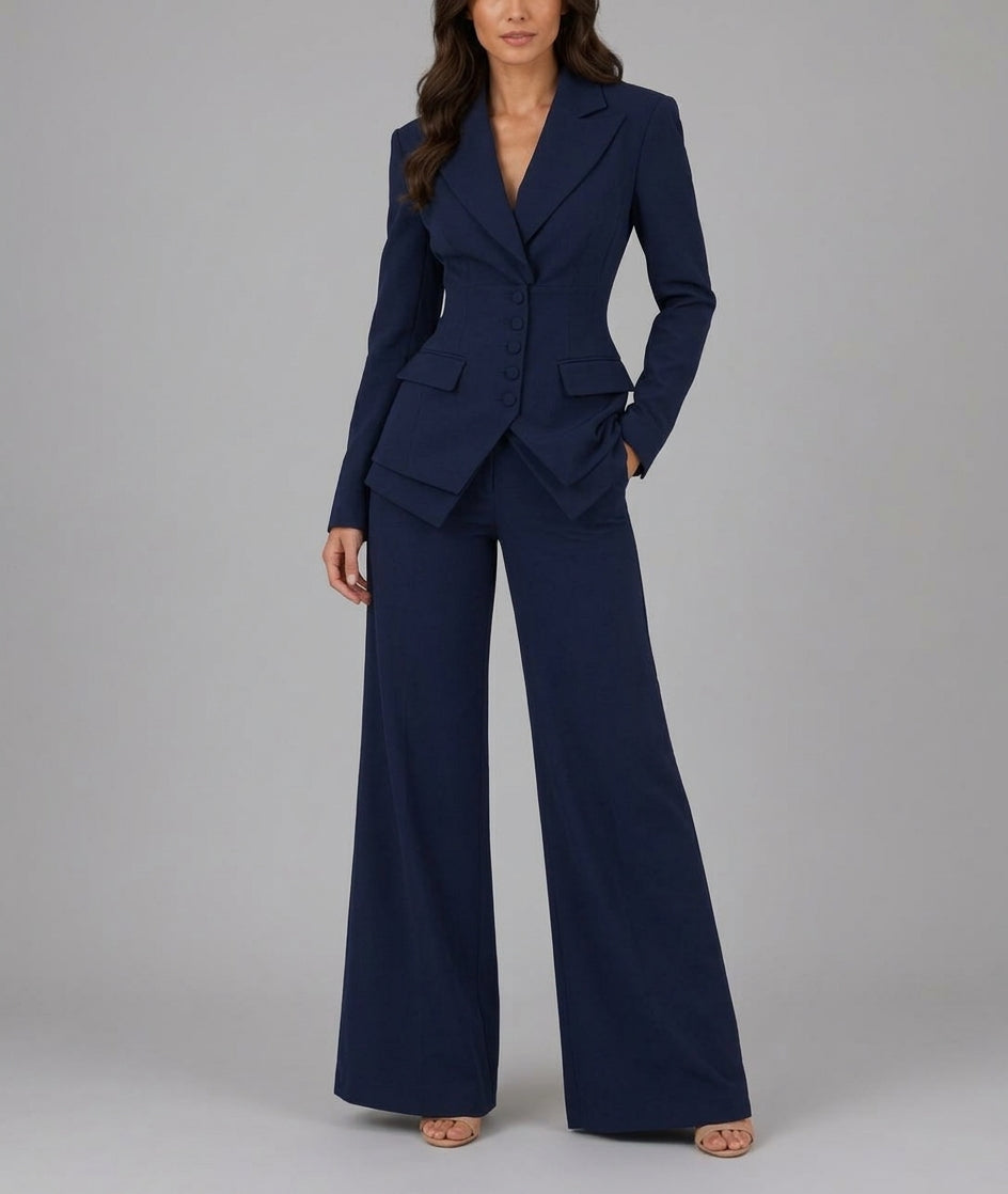 Janice - Women's Button-Front Blazer with Tapered Waist & Wide-Leg Trousers 3