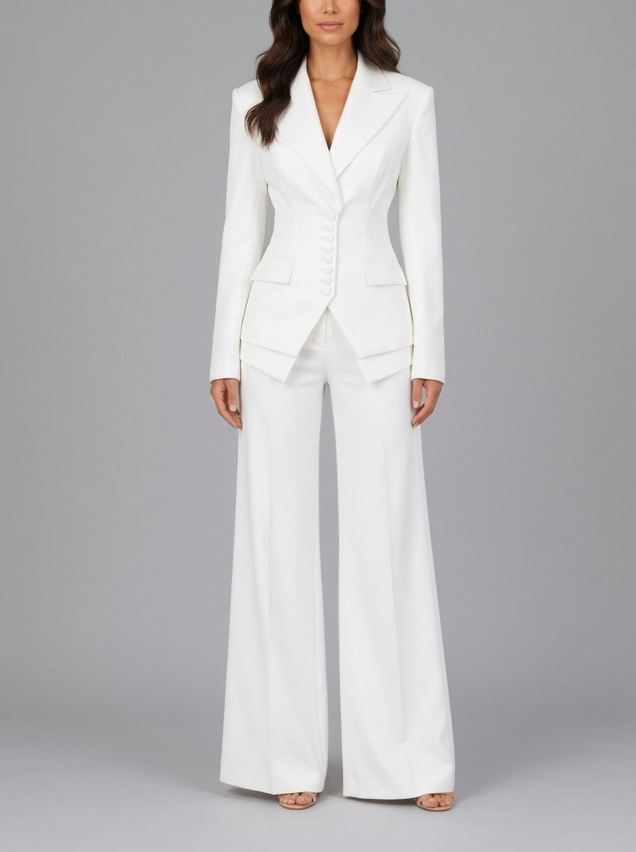 Janice - Women's Button-Front Blazer with Tapered Waist & Wide-Leg Trousers 4