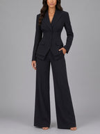 Janice - Women's Button-Front Blazer with Tapered Waist & Wide-Leg Trousers 5