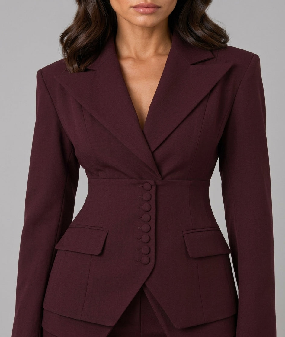 Janice - Women's Button-Front Blazer with Tapered Waist & Wide-Leg Trousers 6