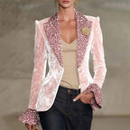 Jeanne - Women's Animal Print Long Sleeve Blazer Jacket
