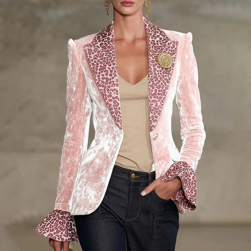 Jeanne - Women's Animal Print Long Sleeve Blazer Jacket