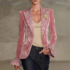 Jeanne - Women's Animal Print Long Sleeve Blazer Jacket