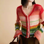 Jemma - Women's Rainbow Striped Knitted Cardigan
