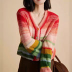 Jemma - Women's Rainbow Striped Knitted Cardigan