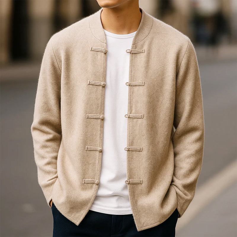 Jerry -  Men's Mandarin Collar Toggle Knit Cardigan
