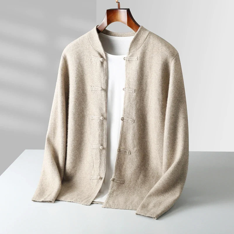 Jerry -  Men's Mandarin Collar Toggle Knit Cardigan