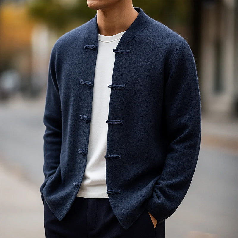 Jerry -  Men's Mandarin Collar Toggle Knit Cardigan