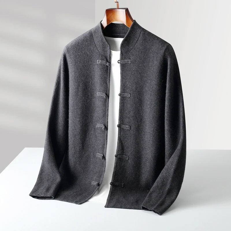 Jerry -  Men's Mandarin Collar Toggle Knit Cardigan