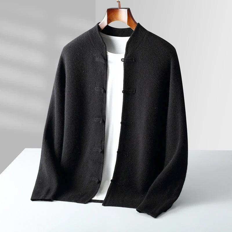 Jerry -  Men's Mandarin Collar Toggle Knit Cardigan