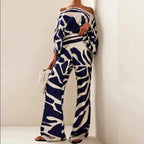 Jersey - Women’s Abstract Print Wide-Leg Two-Piece Set
