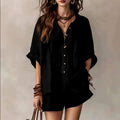 Jora - Women's Linen V-Neck Oversized Matching Set