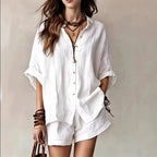 Jora - Women's Linen V-Neck Oversized Matching Set