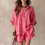 Jora - Women's Linen V-Neck Oversized Matching Set