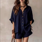 Jora - Women's Linen V-Neck Oversized Matching Set