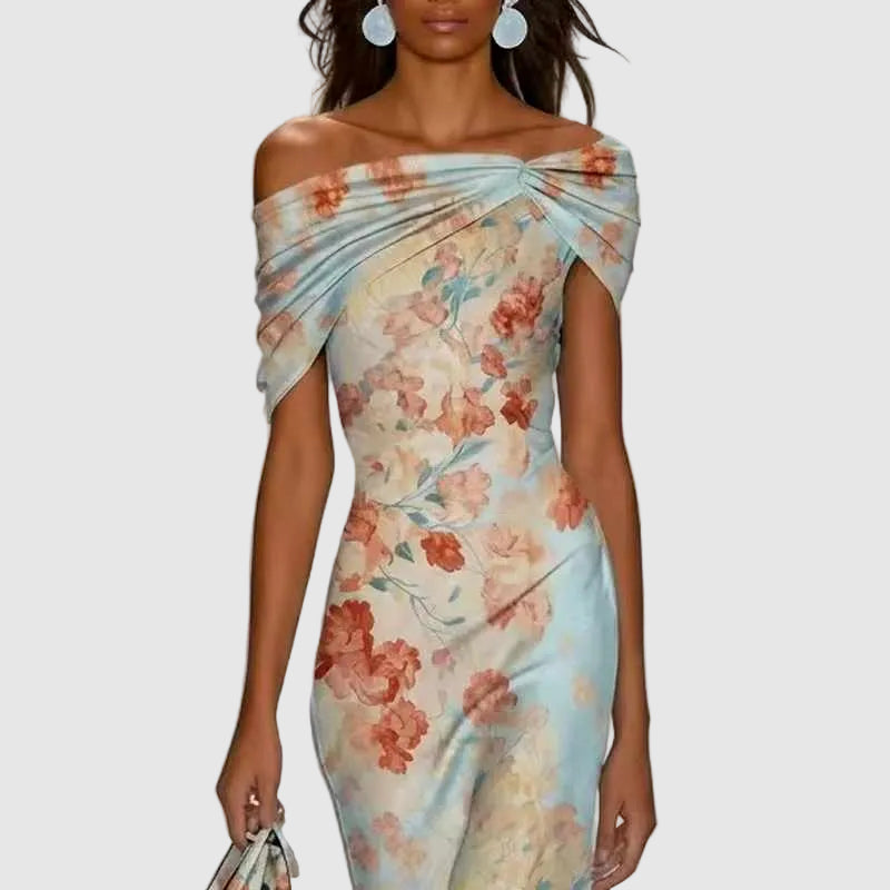 Josephine - Women’s Floral Off-Shoulder Satin Midi Dress