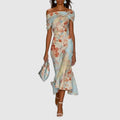 Josephine - Women’s Floral Off-Shoulder Satin Midi Dress