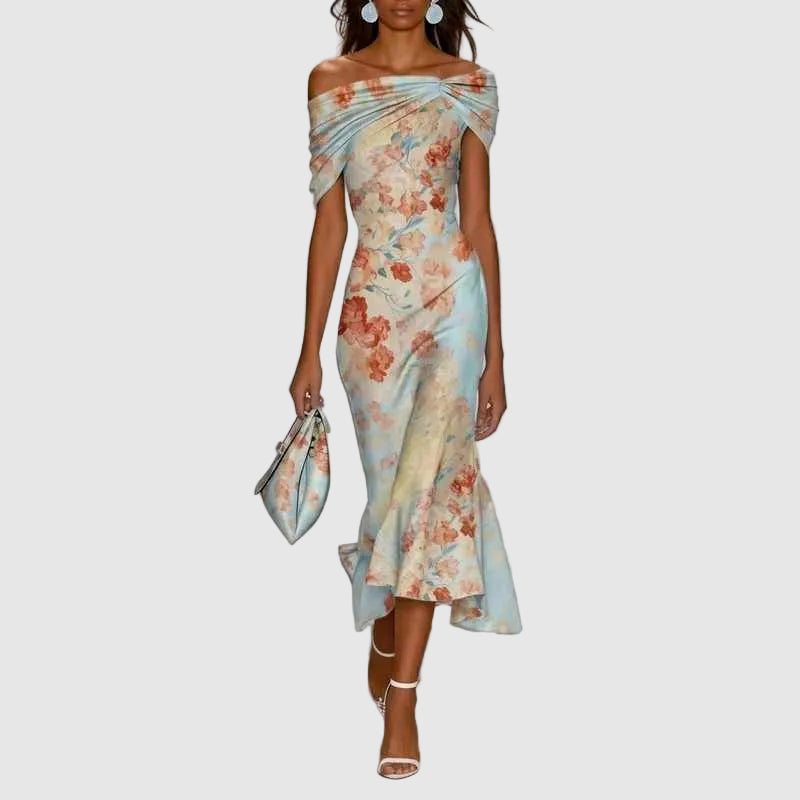 Josephine - Women’s Floral Off-Shoulder Satin Midi Dress