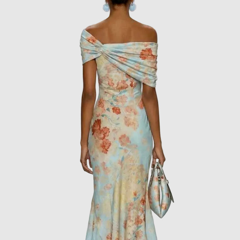 Josephine - Women’s Floral Off-Shoulder Satin Midi Dress