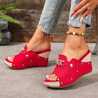Josie - Women’s Chain Accent Wedge Slide Sandals