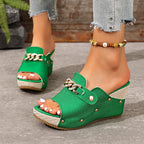 Josie - Women’s Chain Accent Wedge Slide Sandals