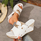Josie - Women’s Chain Accent Wedge Slide Sandals