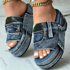 Julia - Women's Denim Pocket Platform Slides Sandals