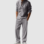 Julian - Men's Band Collar Linen Matching Two-Piece Set